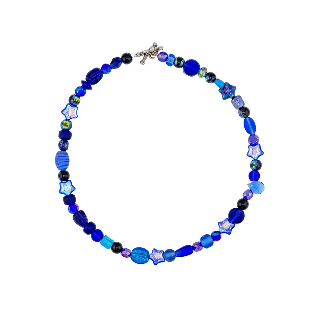 handmade blue glass beaded necklace